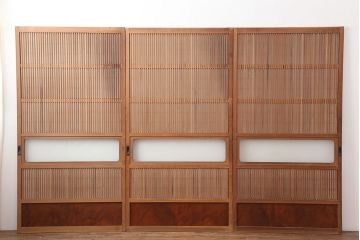 アンティーク建具　昭和初期　腰板ケヤキ材　裏障子付き　上手物!和の雰囲気を高める格子戸3枚セット(ガラス帯戸、建具、引き戸)(R-037078)