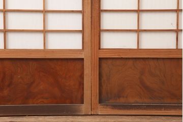 アンティーク建具　昭和初期　腰板ケヤキ材　裏障子付き　上手物!和の雰囲気を高める格子戸3枚セット(ガラス帯戸、建具、引き戸)(R-037078)
