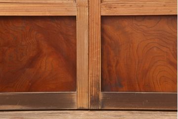 アンティーク建具　昭和初期　腰板ケヤキ材　裏障子付き　上手物!和の雰囲気を高める格子戸3枚セット(ガラス帯戸、建具、引き戸)(R-037078)