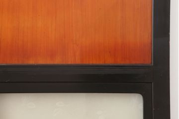 アンティーク建具　大正昭和初期　黒塗りの木枠がアクセントのガラス帯戸4枚セット(引き戸、建具)(R-037082)