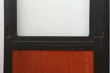 アンティーク建具　大正昭和初期　黒塗りの木枠がアクセントのガラス帯戸4枚セット(引き戸、建具)(R-037082)
