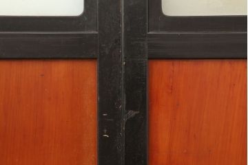 アンティーク建具　大正昭和初期　黒塗りの木枠がアクセントのガラス帯戸4枚セット(引き戸、建具)(R-037082)