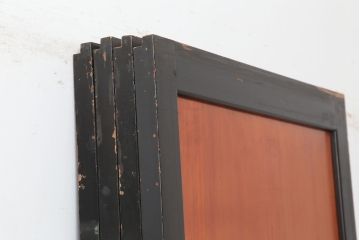 アンティーク建具　大正昭和初期　黒塗りの木枠がアクセントのガラス帯戸4枚セット(引き戸、建具)(R-037082)