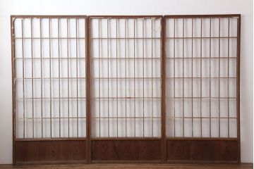 アンティーク建具　昭和初期　シンプルデザインの和レトロな障子戸3枚セット(引き戸、建具)(R-037083)
