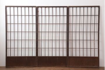 アンティーク建具　昭和初期　シンプルデザインの和レトロな障子戸3枚セット(引き戸、建具)(R-037083)