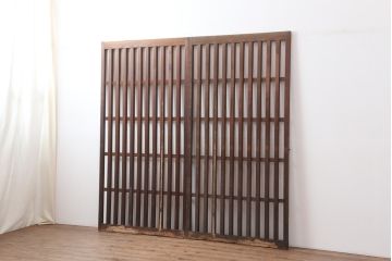 アンティーク建具　大正昭和初期　粋な風情のある荒格子戸2枚セット(格子戸、引き戸、建具)(R-037084)
