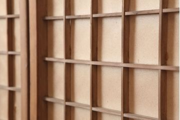 アンティーク建具　昭和初期　細かな升格子が目を引く障子戸2枚セット(引き戸、建具)(R-037085)