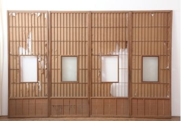 アンティーク建具　昭和初期　和の雰囲気を演出する縦額入り障子戸4枚セット(引き戸、建具)(R-037086)
