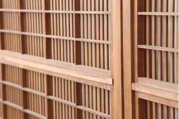アンティーク建具　昭和初期　裏障子枠付き　細かな桟が美しい格子戸2枚セット(建具、引き戸)(R-037087)