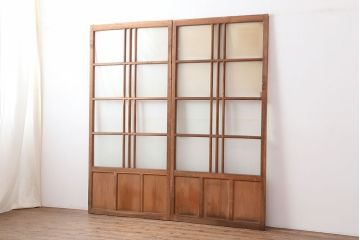 アンティーク建具　昭和中期　シンプルさが魅力のガラス戸2枚セット(引き戸、建具)(R-037088)