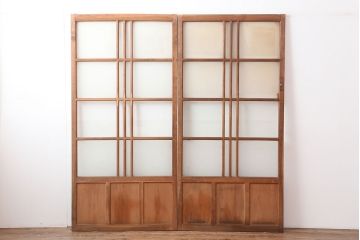 アンティーク建具　昭和中期　シンプルさが魅力のガラス戸2枚セット(引き戸、建具)(R-037088)