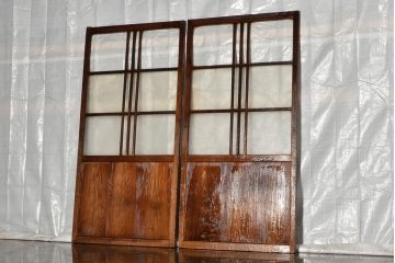 アンティーク建具　昭和中期　シンプルさが魅力のガラス戸2枚セット(引き戸、建具)(R-037089)