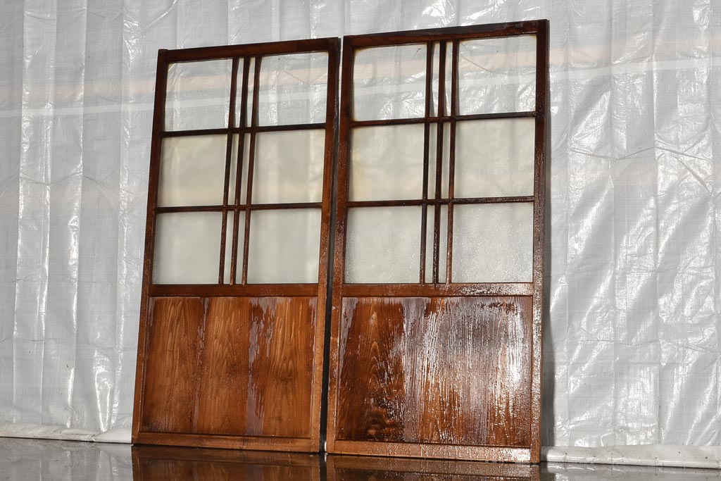 アンティーク建具　昭和中期　シンプルさが魅力のガラス戸2枚セット(引き戸、建具)(R-037089)