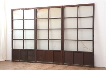 アンティーク建具　大正昭和初期　シンプルレトロなガラス戸3枚セット(引き戸、建具)(R-037090)