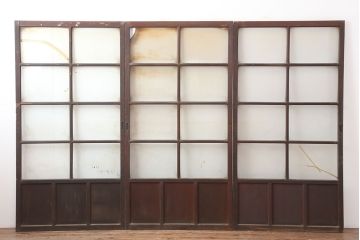 アンティーク建具　大正昭和初期　シンプルレトロなガラス戸3枚セット(引き戸、建具)(R-037090)
