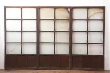 アンティーク建具　大正昭和初期　シンプルレトロなガラス戸3枚セット(引き戸、建具)(R-037090)