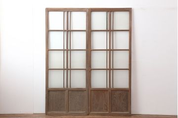 アンティーク建具  昭和初期　クリア・すりガラス入り　シンプルなガラス戸2枚セット(引き戸、建具)(R-037092)
