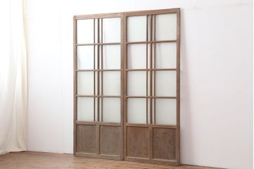 アンティーク建具  昭和初期　クリア・すりガラス入り　シンプルなガラス戸2枚セット(引き戸、建具)(R-037092)