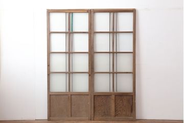 アンティーク建具  昭和初期　クリア・すりガラス入り　シンプルなガラス戸2枚セット(引き戸、建具)(R-037092)