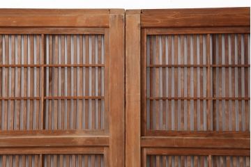 アンティーク建具　和製アンティーク　昭和中期　腰板ケヤキ材　裏障子付き!上品な和の空間づくりにおすすめな格子戸4枚セット(建具、引き戸)(R-037094)