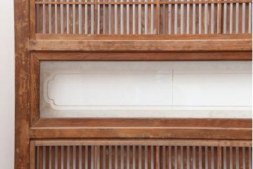 アンティーク建具　和製アンティーク　昭和中期　腰板ケヤキ材　裏障子付き!上品な和の空間づくりにおすすめな格子戸4枚セット(建具、引き戸)(R-037094)