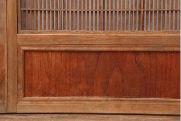 アンティーク建具　和製アンティーク　昭和中期　腰板ケヤキ材　裏障子付き!上品な和の空間づくりにおすすめな格子戸4枚セット(建具、引き戸)(R-037094)