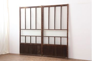 アンティーク建具　レトロ　シンプルで使いやすいガラス戸2枚セット(引き戸、建具)(R-037096)