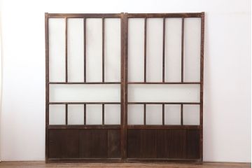 アンティーク建具　レトロ　シンプルで使いやすいガラス戸2枚セット(引き戸、建具)(R-037096)