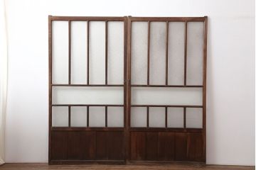 アンティーク建具　レトロ　シンプルで使いやすいガラス戸2枚セット(引き戸、建具)(R-037096)
