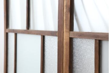 アンティーク建具　昭和初期　幅広いテイストにマッチするシンプルなガラス戸2枚セット(引き戸、建具)(R-037097)