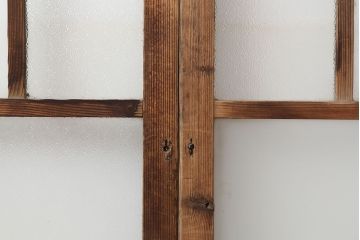 アンティーク建具　昭和初期　幅広いテイストにマッチするシンプルなガラス戸2枚セット(引き戸、建具)(R-037097)