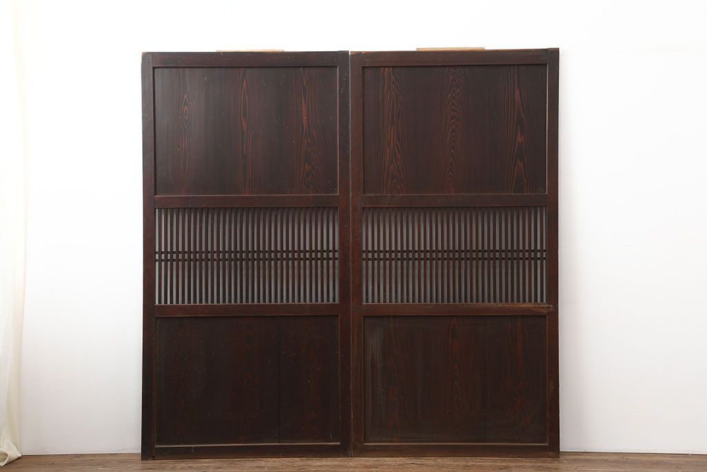 アンティーク建具　和モダンにもおすすめな格子帯戸2枚セット(板戸、引き戸)(R-037098)