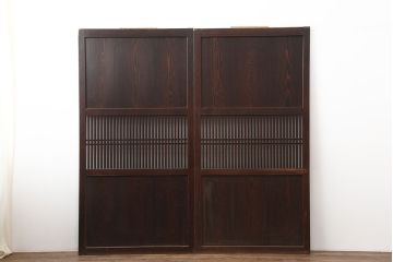 アンティーク建具　和モダンにもおすすめな格子帯戸2枚セット(板戸、引き戸)(R-037098)