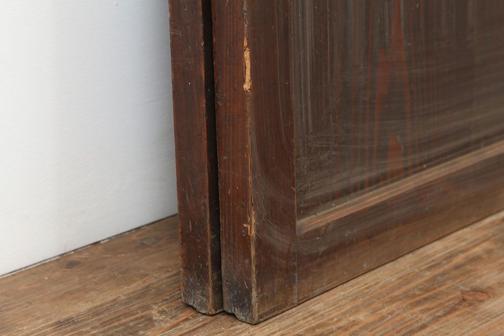 アンティーク建具　和モダンにもおすすめな格子帯戸2枚セット(板戸、引き戸)(R-037098)