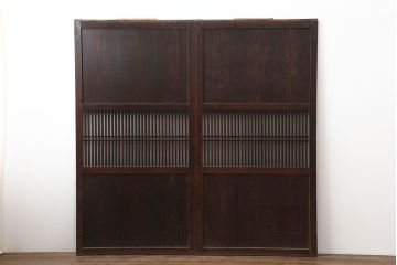 アンティーク建具　和モダンにもおすすめな格子帯戸2枚セット(板戸、引き戸)(R-037098)