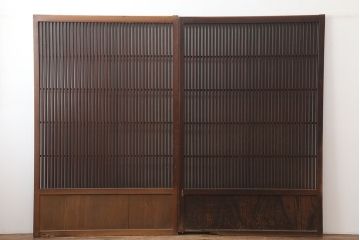 アンティーク建具　和製アンティーク　大正昭和初期　幅広　存在感抜群の格子戸2枚セット(引き戸、建具)(R-037101)