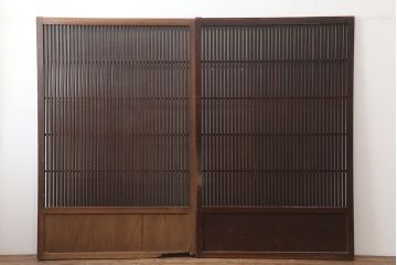 アンティーク建具　和製アンティーク　大正昭和初期　幅広　存在感抜群の格子戸2枚セット(引き戸、建具)(R-037101)