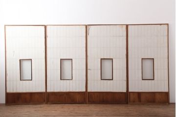 アンティーク建具　木味が魅力の縦額入り障子戸4枚セット(引き戸、建具)(R-037102)