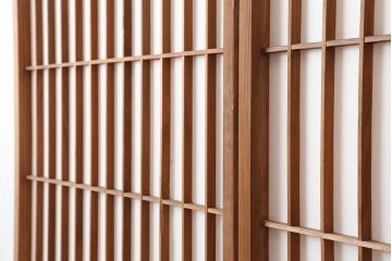 アンティーク建具　木味が魅力の縦額入り障子戸2枚セット(引き戸、建具)(R-037104)