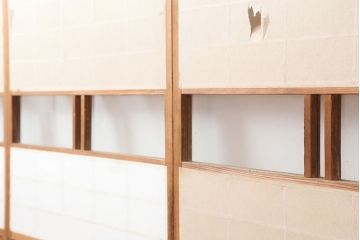 アンティーク建具　昭和初期　シンプルな木製フレームの障子戸4枚セット(建具、引き戸)(R-037105)