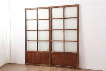 アンティーク建具　昭和レトロな空間づくりにおすすめなガラス戸2枚セット(建具、引き戸)(R-037106)