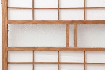 アンティーク建具　和製アンティーク　昭和初期　シンプルな木製フレームの障子戸2枚セット(建具、引き戸)(R-037109)