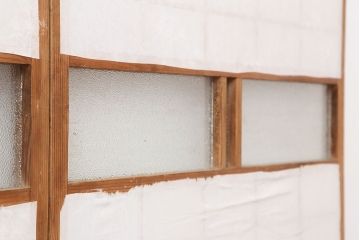 アンティーク建具　和製アンティーク　昭和初期　シンプルな木製フレームの障子戸2枚セット(建具、引き戸)(R-037109)