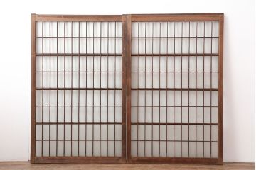 アンティーク建具　和製アンティーク　昭和初期　シンプルさが魅力の引き戸2枚セット　(R-037110)