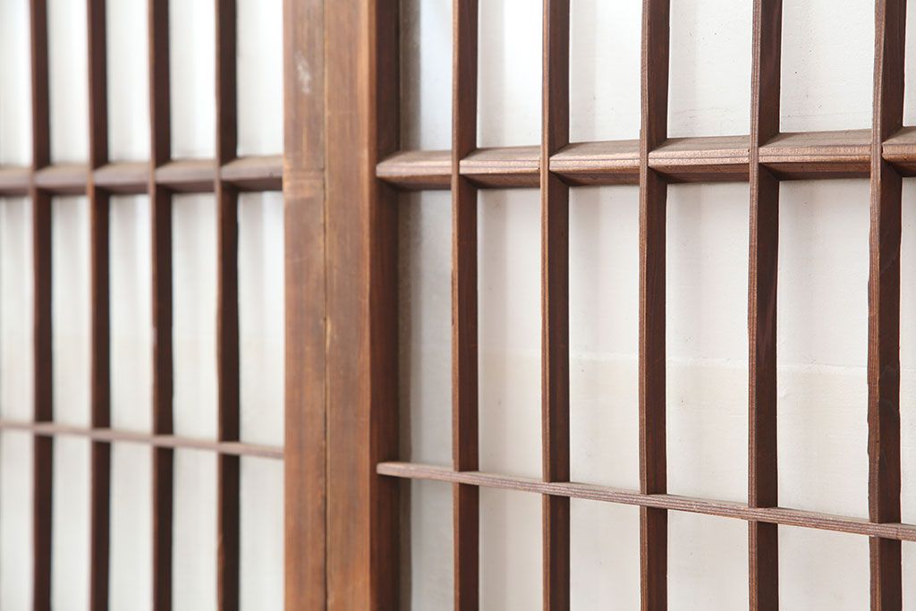 アンティーク建具　和製アンティーク　昭和初期　シンプルさが魅力の引き戸2枚セット　(R-037110)