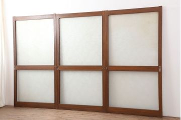 レトロ建具　昭和レトロ　昭和中期　趣たっぷりのガラス戸3枚セット(引き戸、建具)(R-037113)