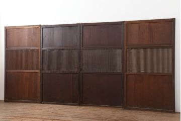 アンティーク建具　和製アンティーク　明治大正期　裏障子付き!和モダンな雰囲気の格子帯戸4枚セット(引き戸、建具)(R-037114)