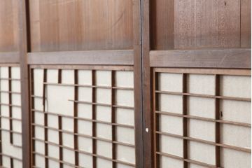 アンティーク建具　和製アンティーク　明治大正期　裏障子付き!和モダンな雰囲気の格子帯戸4枚セット(引き戸、建具)(R-037114)