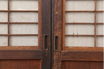 アンティーク建具　和製アンティーク　明治大正期　裏障子付き!和モダンな雰囲気の格子帯戸4枚セット(引き戸、建具)(R-037114)