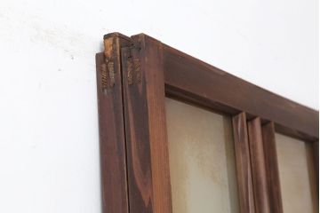 レトロ建具　昭和レトロ　昭和中期　シンプルさが魅力のガラス戸2枚セット(引き戸、建具)(R-037117)